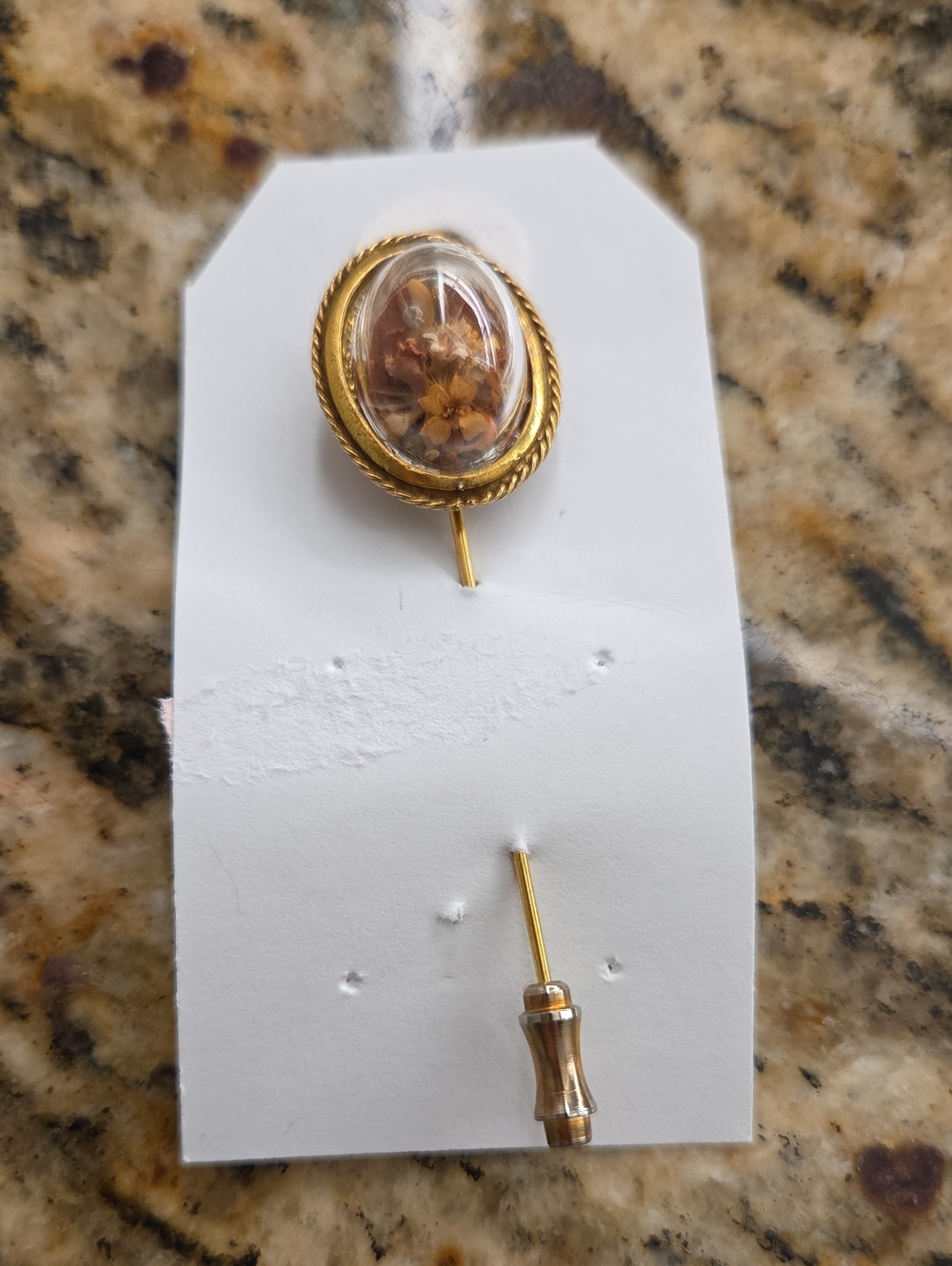 Gold Floral Resin Stick Pin - Delicate Brown Flower Design